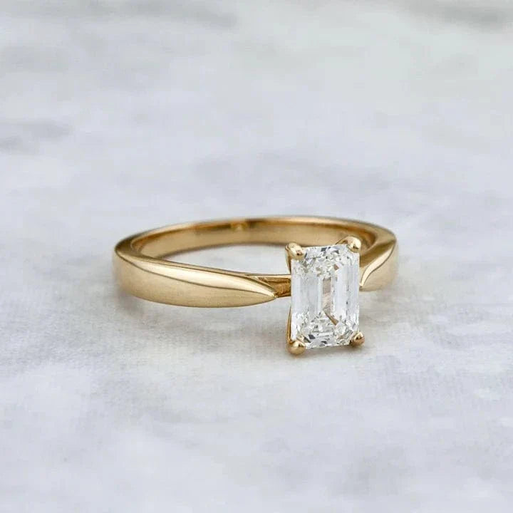 Bague solitaire Émeraude en or 14K - 18K ou platine et diamant 1 ct