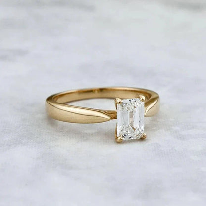 Bague solitaire Émeraude en or 14K - 18K ou platine et diamant 1 ct
