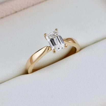 Bague solitaire Émeraude en or 14K - 18K ou platine et diamant 1 ct