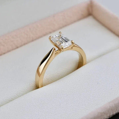 Bague solitaire Émeraude en or 14K - 18K ou platine et diamant 1 ct