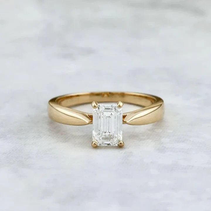 Bague solitaire Émeraude en or 14K - 18K ou platine et diamant 1 ct