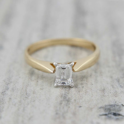 Bague solitaire Émeraude en or 14K - 18K ou platine et diamant 0,5 ct