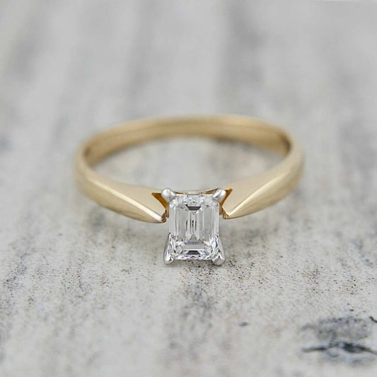 Bague solitaire Émeraude en or 14K - 18K ou platine et diamant 0,5 ct