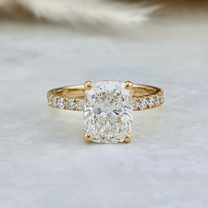 Bague solitaire Halo en or 14K - 18K ou platine et diamant cushion 2.5 ct