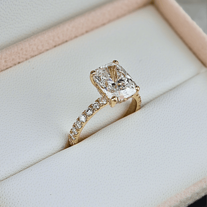 Bague solitaire Halo en or 14K - 18K ou platine et diamant cushion 2.5 ct