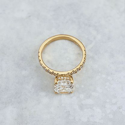 Bague solitaire Halo en or 14K - 18K ou platine et diamant cushion 2.5 ct