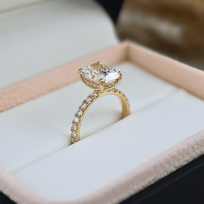 Bague solitaire Halo en or 14K - 18K ou platine et diamant cushion 2.5 ct