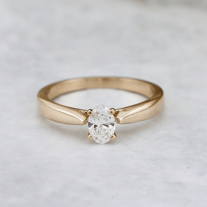Bague solitaire Oval en or 14K - 18K ou platine et diamant 0,5 ct