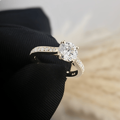 Bague solitaire Pavé en or 14K - 18K ou platine et diamant 1 ct