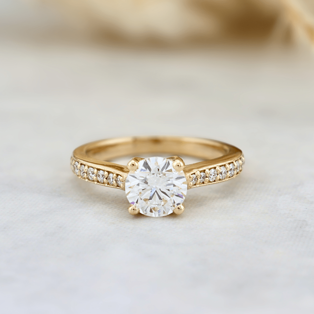Bague solitaire Pavé en or 14K - 18K ou platine et diamant 1 ct