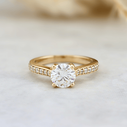 Bague solitaire Pavé en or 14K - 18K ou platine et diamant 1 ct