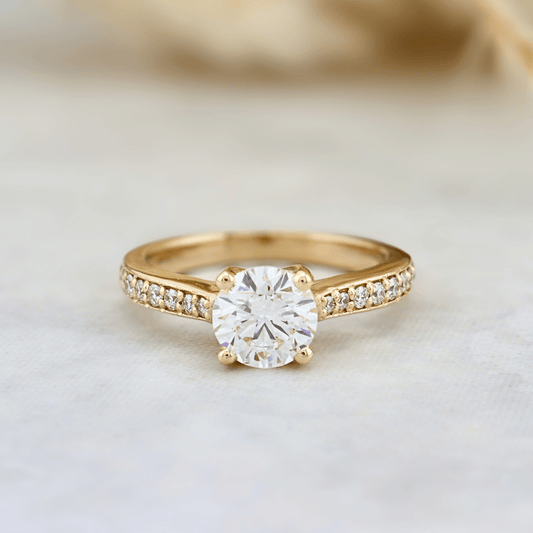 Bague solitaire Pavé en or 14K - 18K ou platine et diamant 1 ct