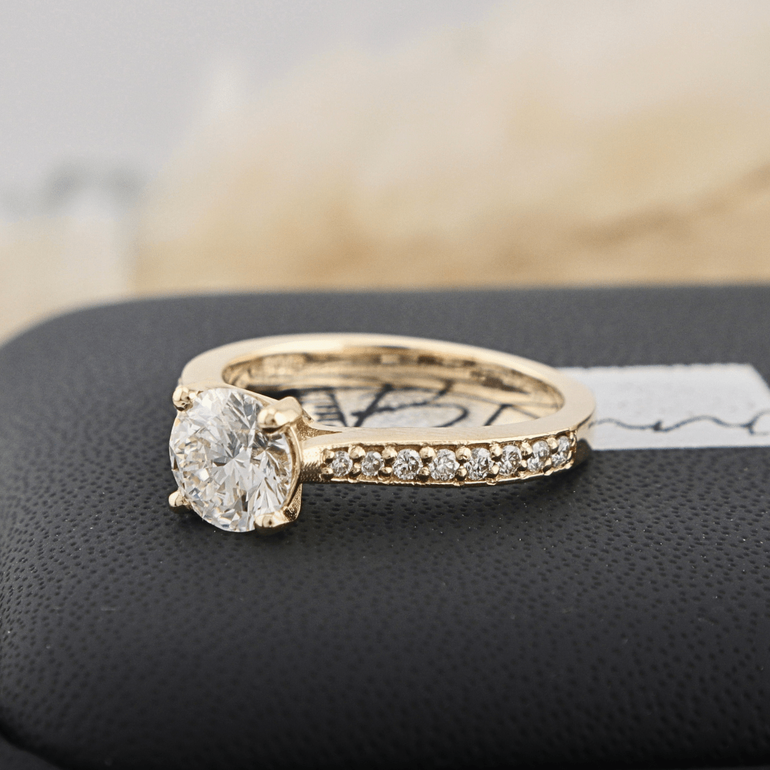 Bague solitaire Pavé en or 14K - 18K ou platine et diamant 1 ct