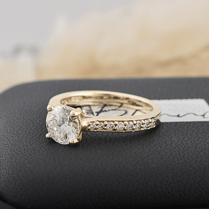 Bague solitaire Pavé en or 14K - 18K ou platine et diamant 1 ct