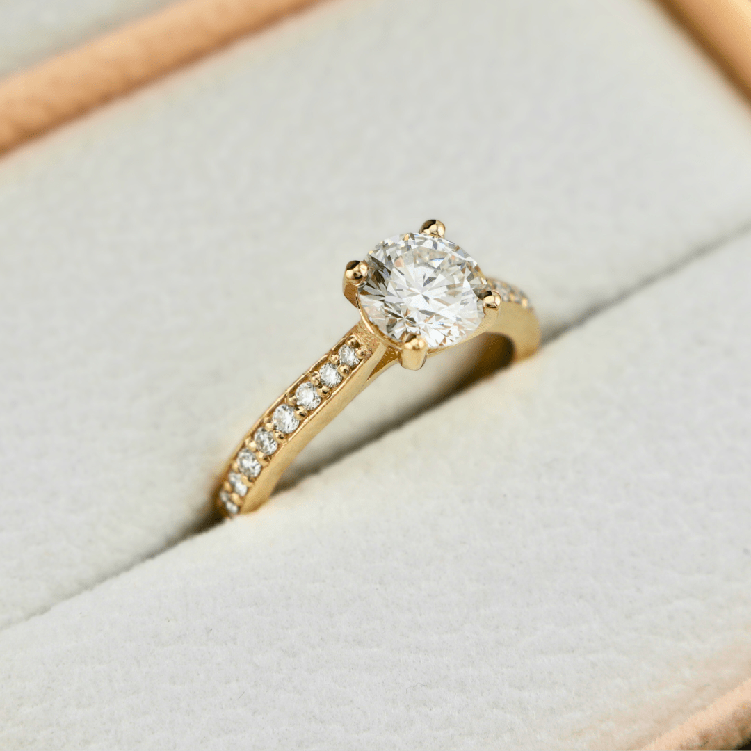 Bague solitaire Pavé en or 14K - 18K ou platine et diamant 1 ct