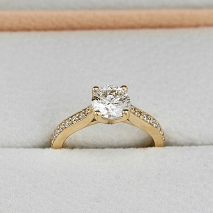 Bague solitaire Pavé en or 14K - 18K ou platine et diamant 1 ct