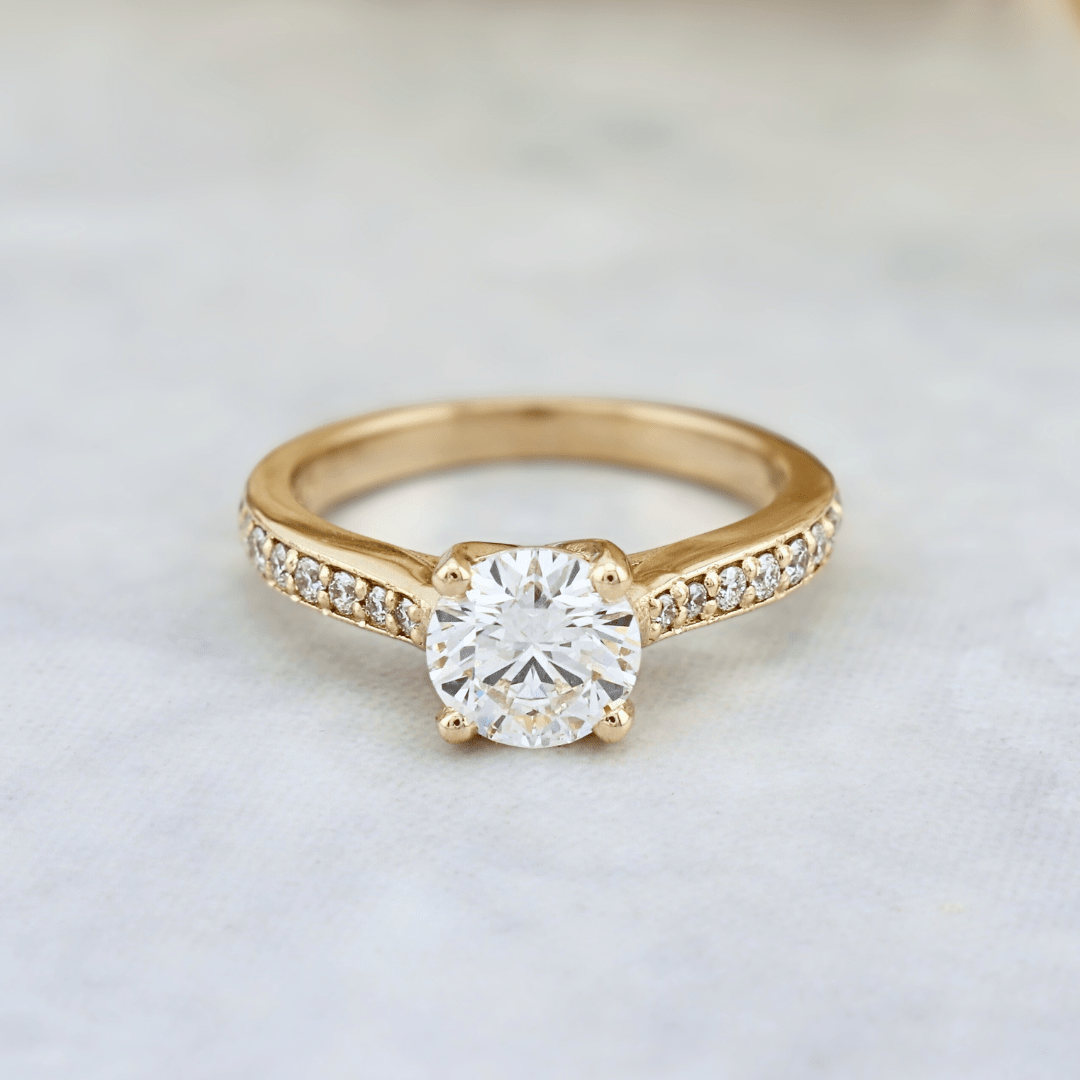 Bague solitaire Pavé en or 14K - 18K ou platine et diamant 1 ct
