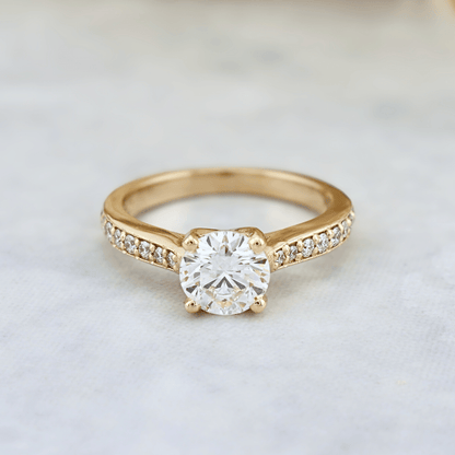 Bague solitaire Pavé en or 14K - 18K ou platine et diamant 1 ct