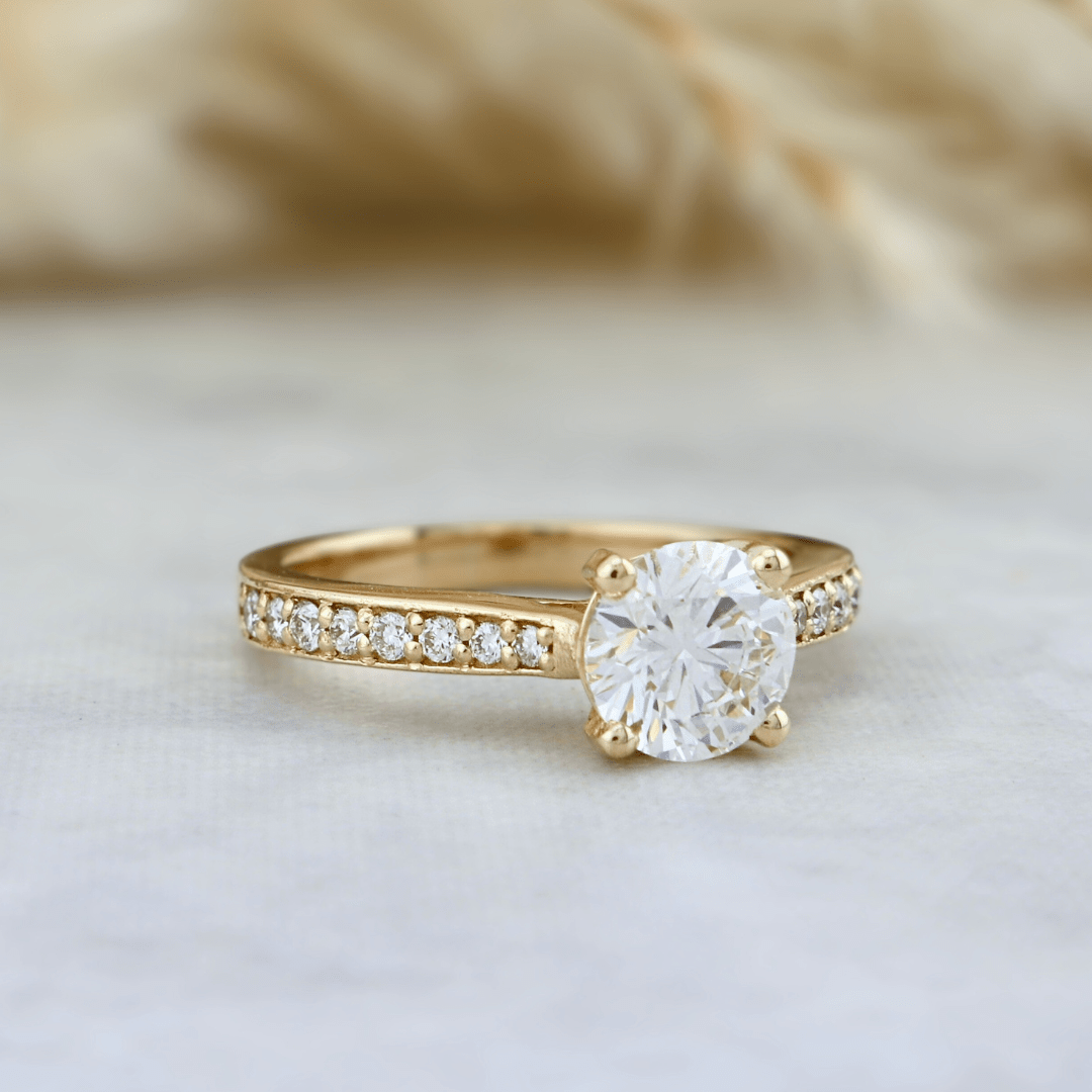 Bague solitaire Pavé en or 14K - 18K ou platine et diamant 1 ct
