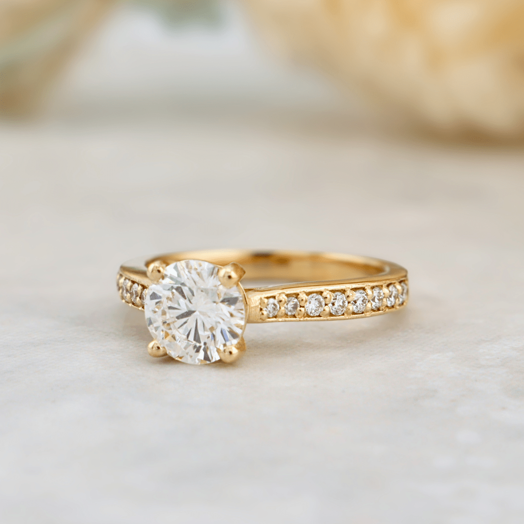 Bague solitaire Pavé en or 14K - 18K ou platine et diamant 1 ct