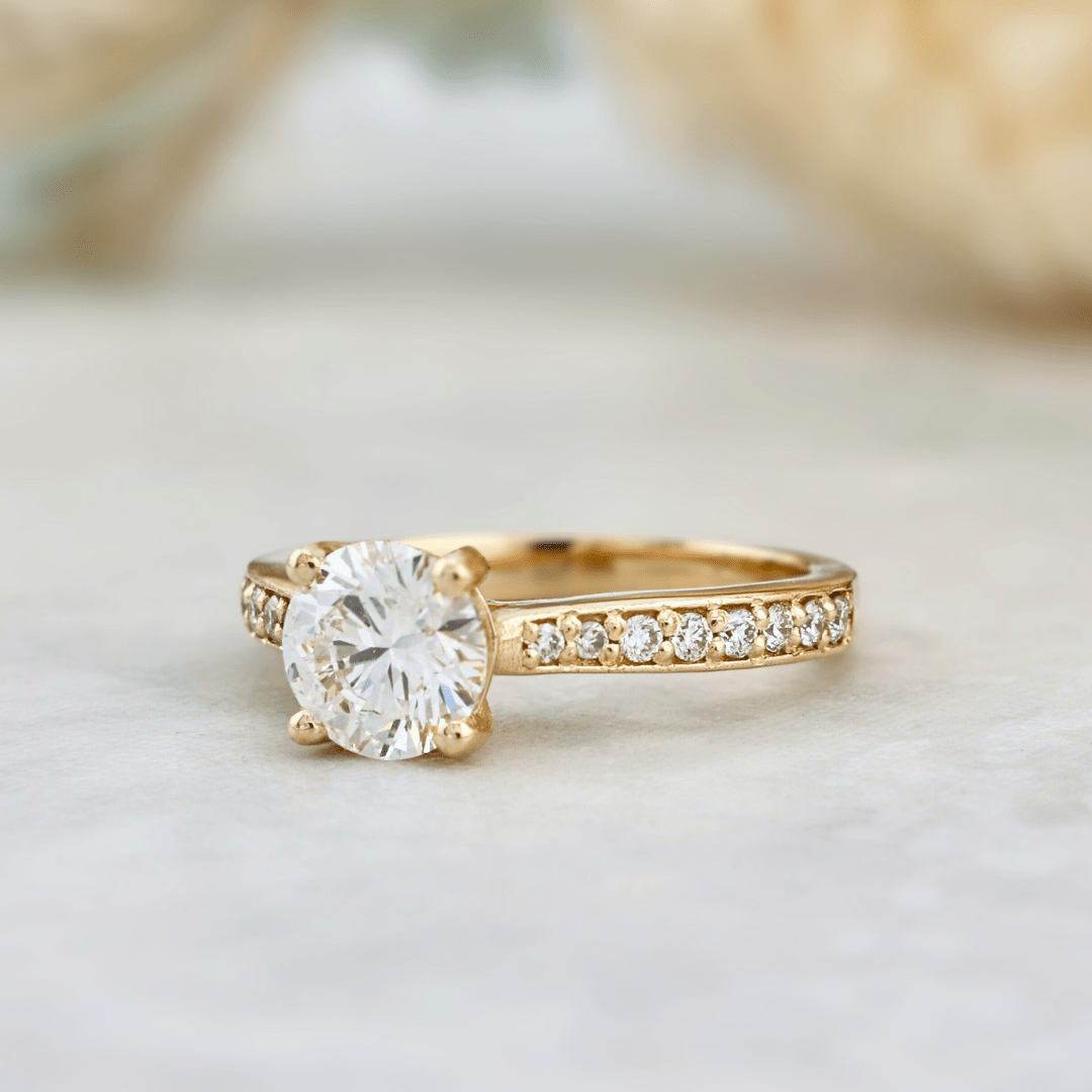 Bague solitaire Pavé en or 14K - 18K ou platine et diamant 1 ct