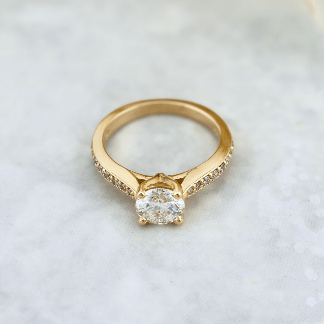Bague solitaire Pavé en or 14K - 18K ou platine et diamant 1 ct