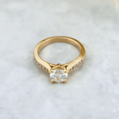 Bague solitaire Pavé en or 14K - 18K ou platine et diamant 1 ct