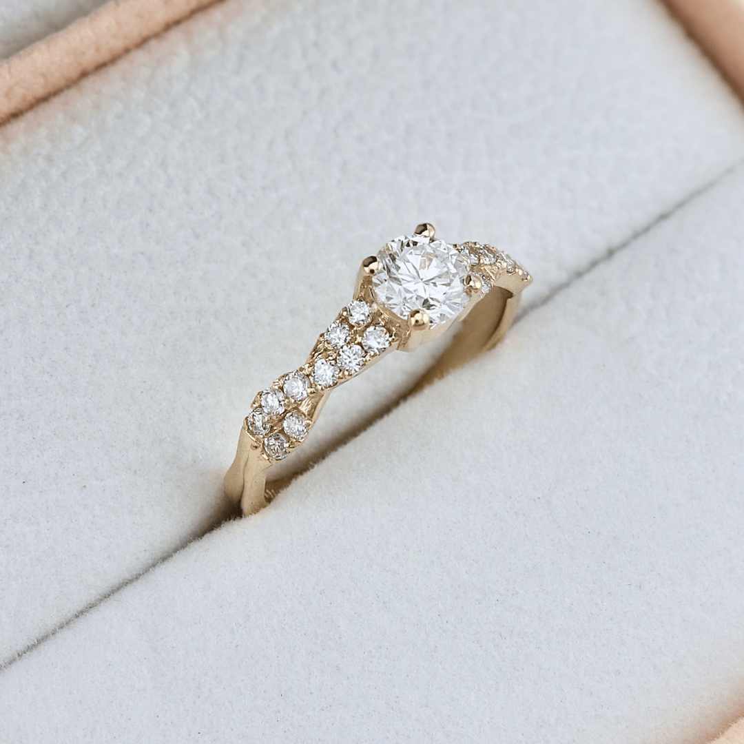 Bague solitaire Torsade en or 14K - 18K ou platine et diamant 0,5 ct