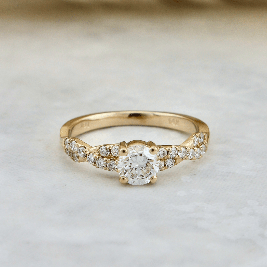 Bague solitaire Torsade en or 14K - 18K ou platine et diamant 0,5 ct