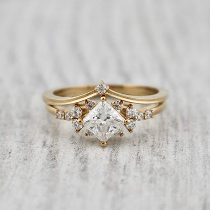 Bagues Ensemble d'alliances Princesse en or 10K et moissanites