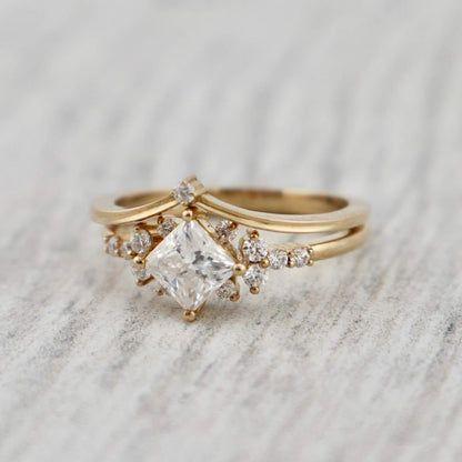 Bagues Ensemble d'alliances Princesse en or 10K et moissanites