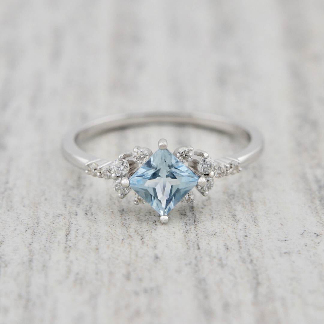 Bagues Princesse en or 14K - 18K, aigue-marine et diamants