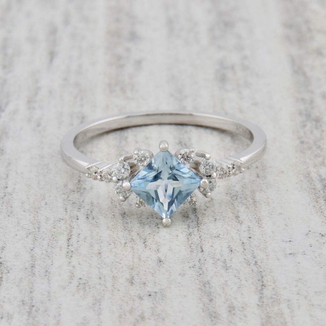 Bagues Princesse en or 14K - 18K, aigue-marine et diamants