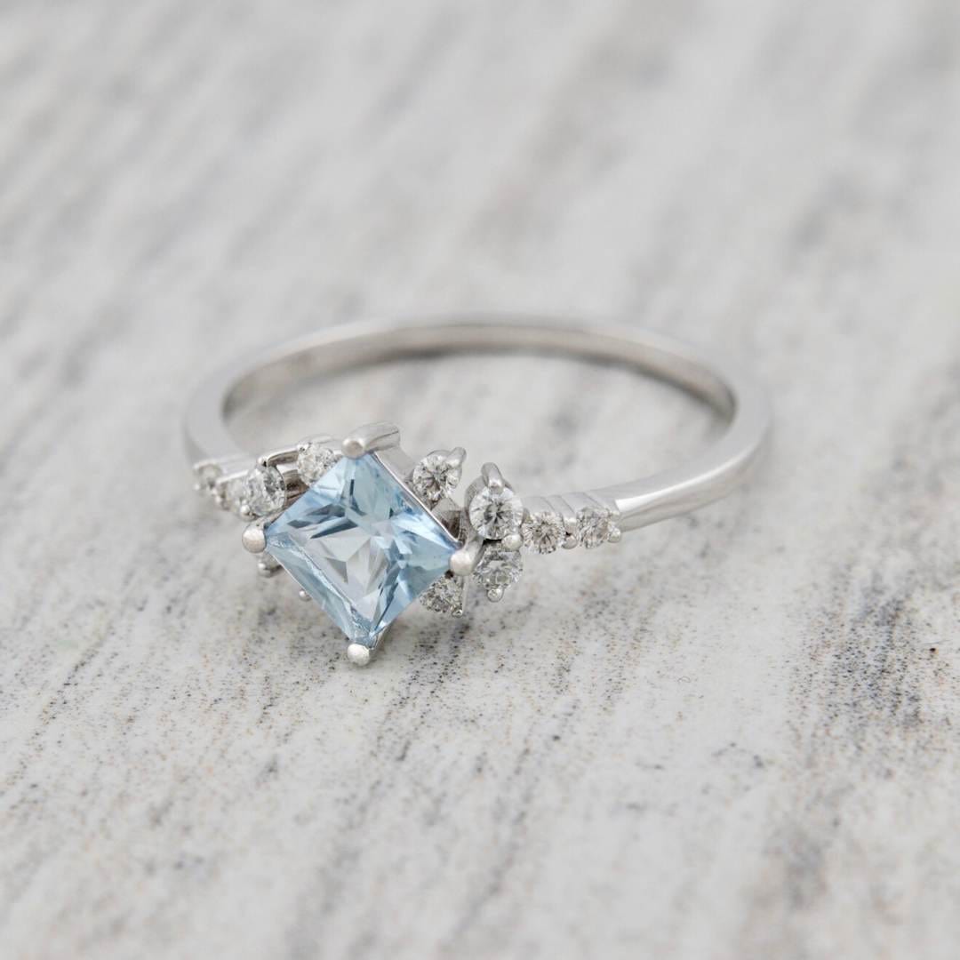 Bagues Princesse en or 14K - 18K, aigue-marine et diamants