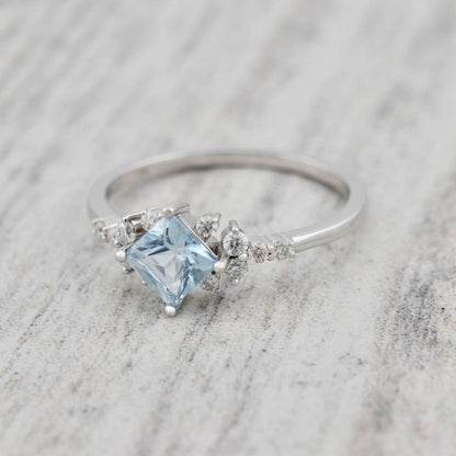 Bagues Princesse en or 14K - 18K, aigue-marine et diamants