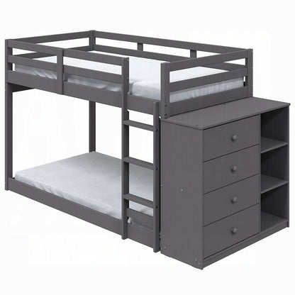 Barney Twin Bunk/Loft Bed W/Drawers & Storage - Grey