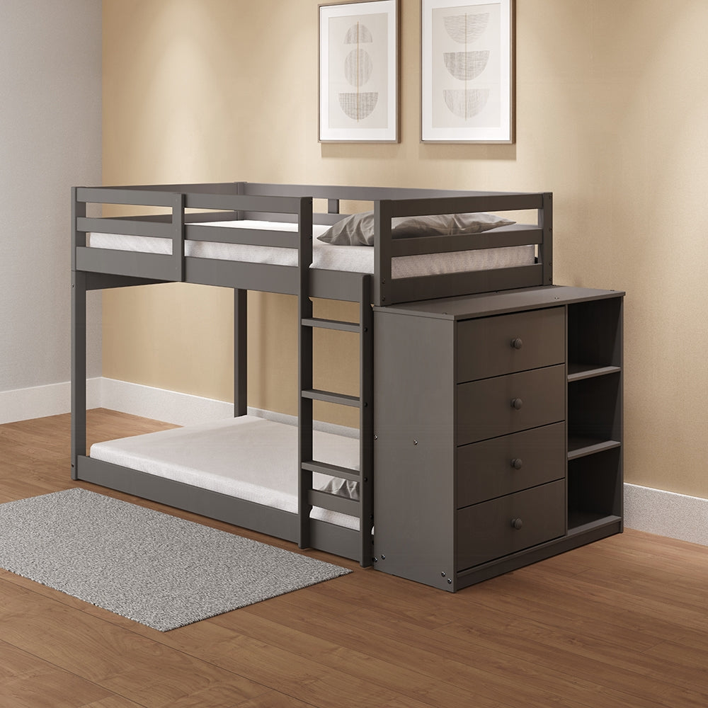 Barney Twin Bunk/Loft Bed W/Drawers & Storage - Grey