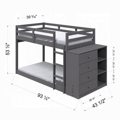 Barney Twin Bunk/Loft Bed W/Drawers & Storage - Grey