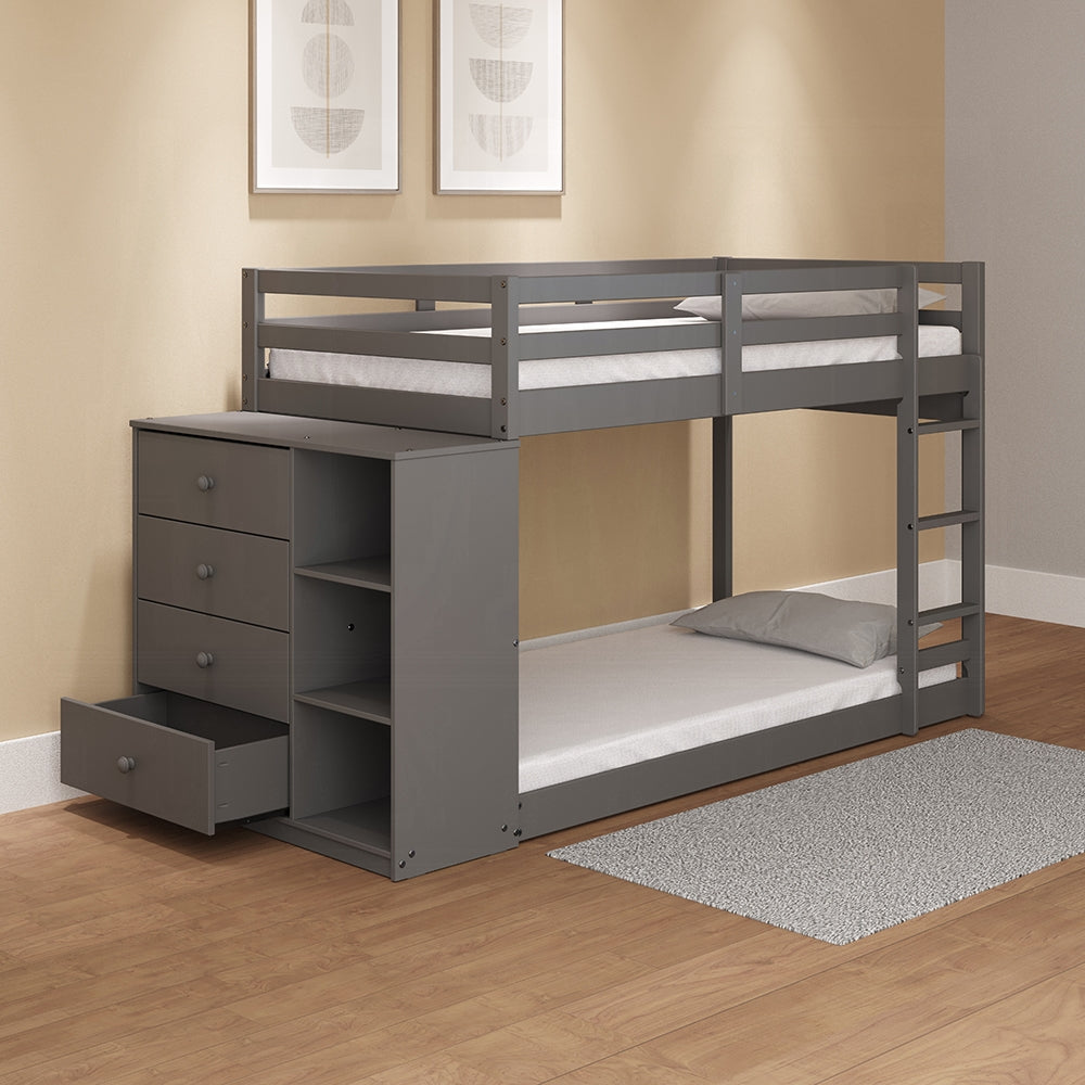 Barney Twin Bunk/Loft Bed W/Drawers & Storage - Grey