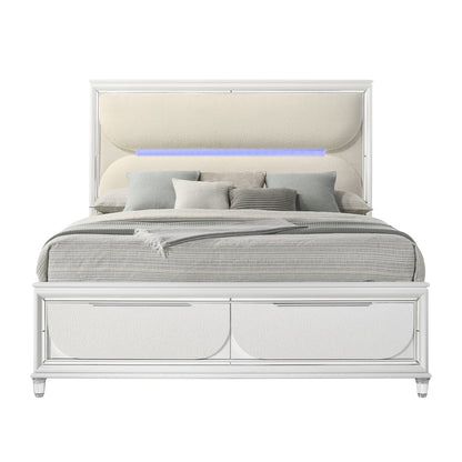 Cassandra Platform Storage Bed w/Led Lighting - Pearl White