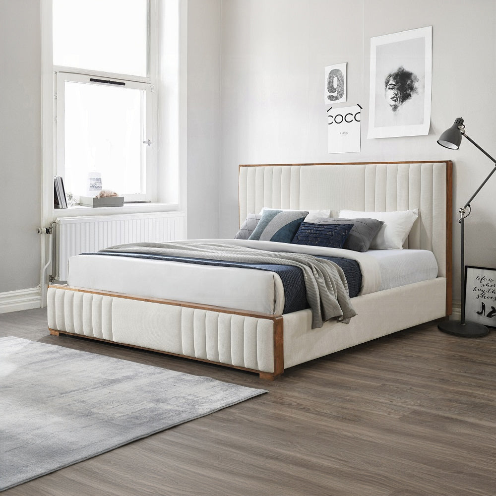Mahi Upholstered Platform Bed - Beige/Walnut