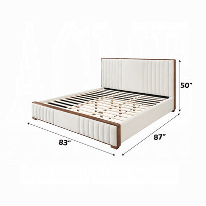 Mahi Upholstered Platform Bed - Beige/Walnut