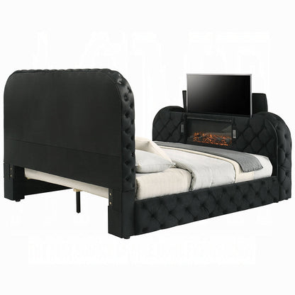 Tagus Smart Platform Bed with LED/ Fireplace/ TV Stand - Black