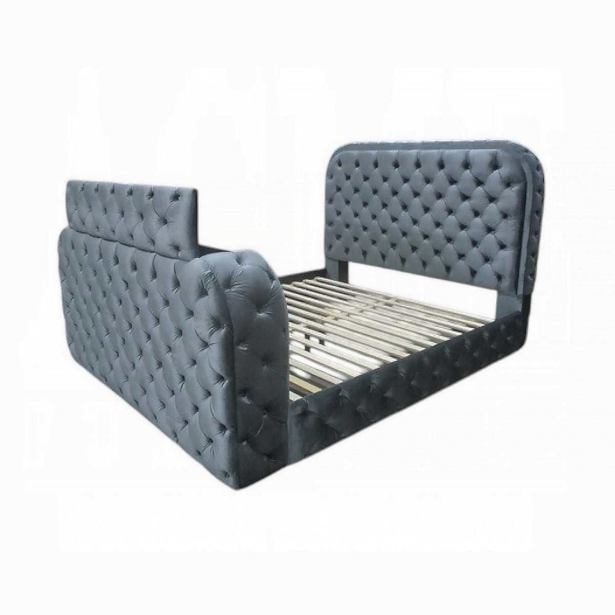 Tagus Smart Platform Bed with LED/ Fireplace/ TV Stand - Grey