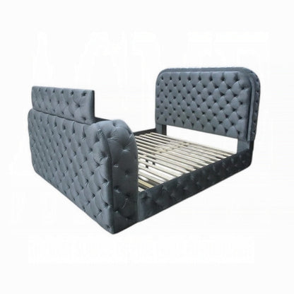 Tagus Smart Platform Bed with LED/ Fireplace/ TV Stand - Grey