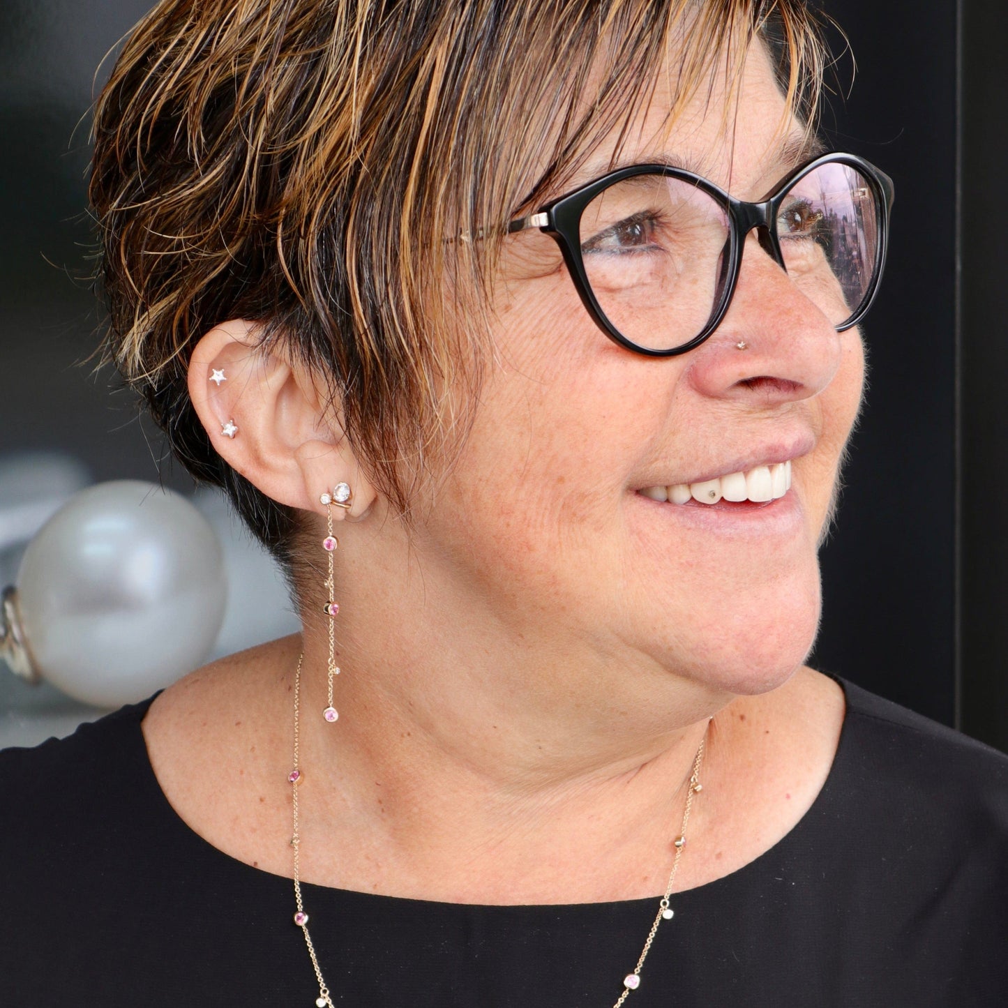 Boucles d’oreilles en or 14K serties de diamants et tourmalines