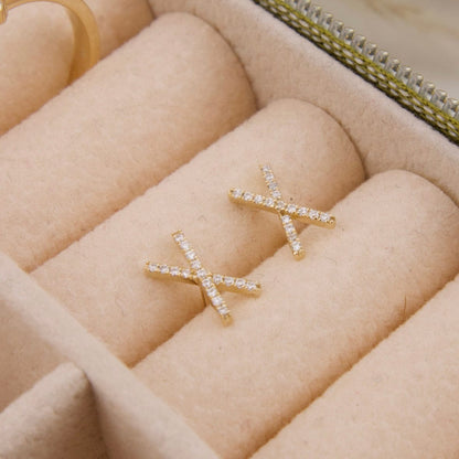 Boucles d'oreilles X en or 14K et moissanites