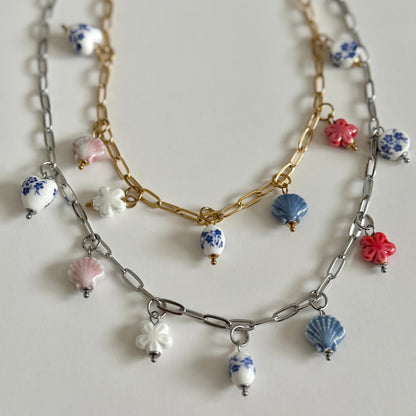 Ceramic Charm Necklace- Silver