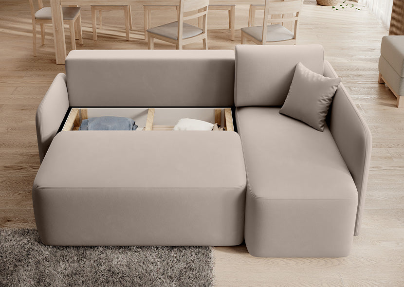 Hadson 3 Seater Storage Sleeper Chaise Sofa - Beige