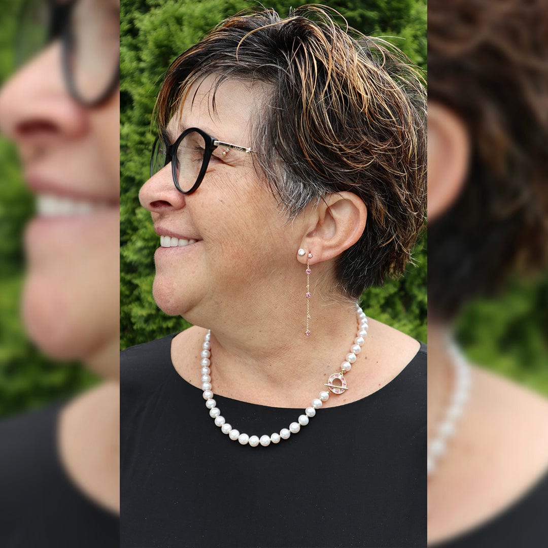 Collier de perles d'eau douce, or 14K serti de tourmalines et diamants